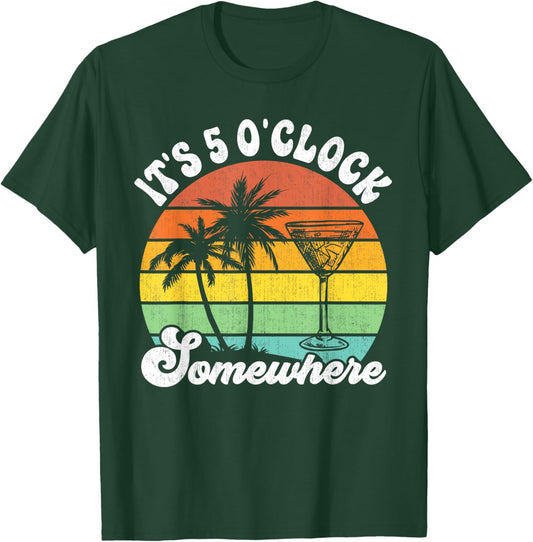 Vintage Coconut Tree Funny It's 5 O'clock Somewhere T-Shirt - T-Shirt | Forest