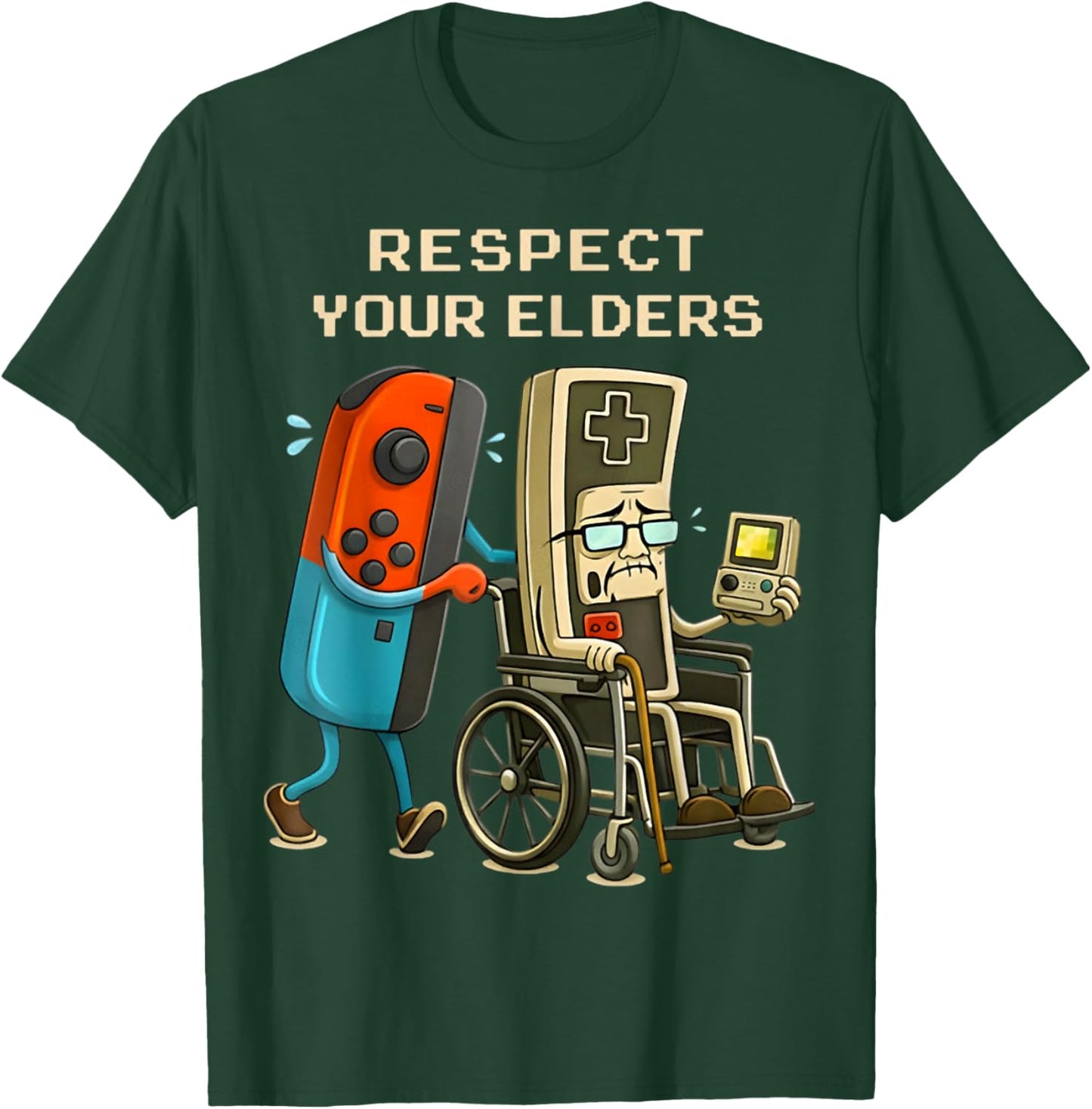 Respect Your Elder Funny Gamer Controller Vintage Style T-Shirt - T-Shirt | Forest