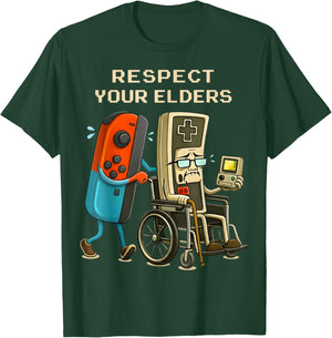 Respect Your Elder Funny Gamer Controller Vintage Style T-Shirt - T-Shirt | Forest