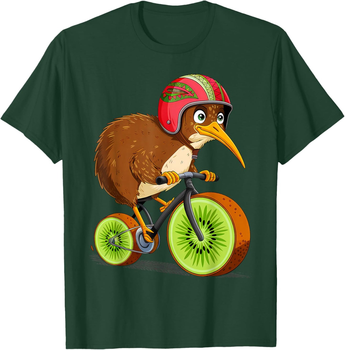 Cute Animal Kiwi Cycling New Zealand T-Shirt - T-Shirt | Forest