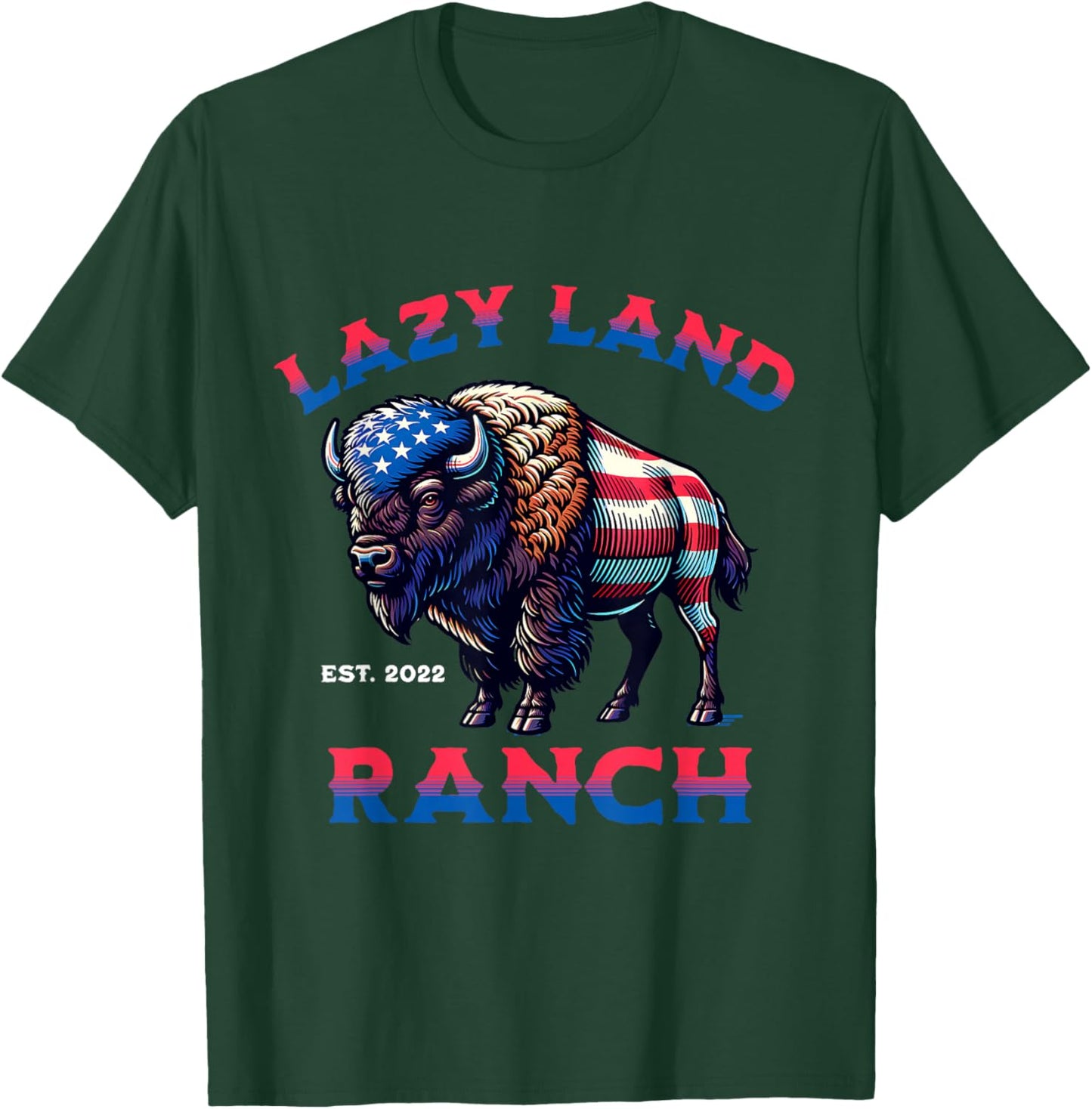 Lazy Land Ranch Buffalo American Flag T-Shirt - T-Shirt | Forest