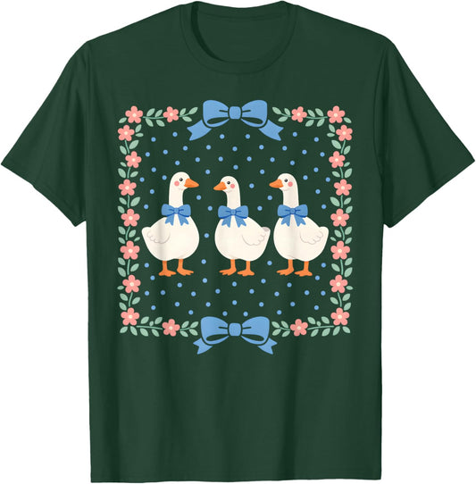 Vintage Country Geese and Flowers Bows 80s 90s Style Goose T-Shirt - T-Shirt | Forest