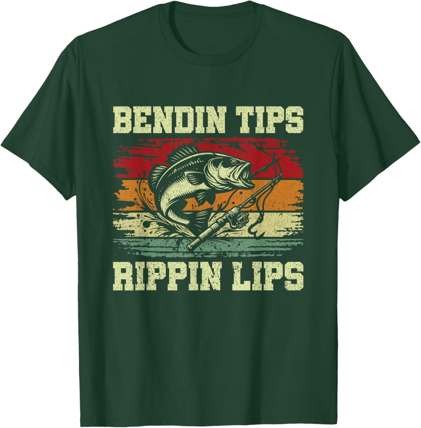 Bendin Tips Rippin Lips Bass Fishing Fisherman Bass Fish T-Shirt - T-Shirt | Forest