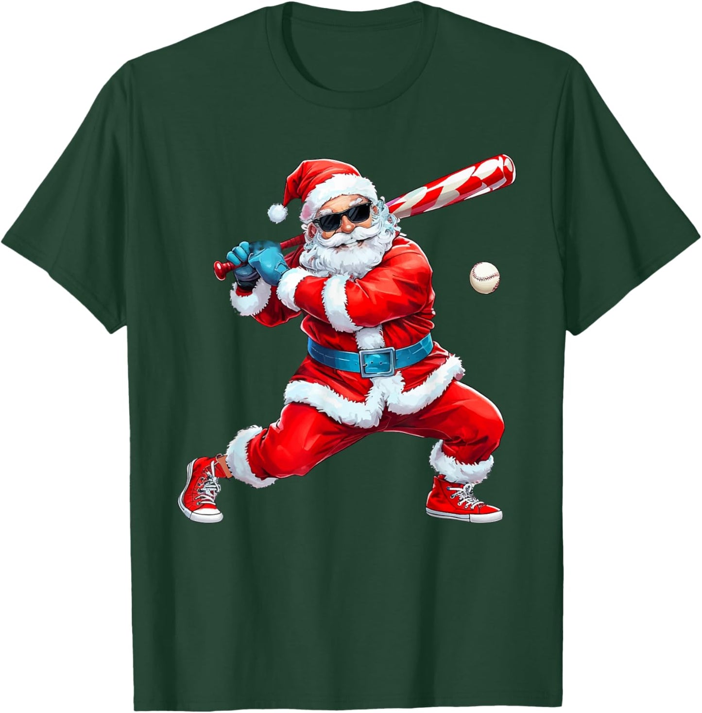 Santa Playing Baseball Christmas Baseball Player T-Shirt - T-Shirt | Forest