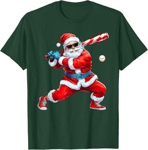 Santa Playing Baseball Christmas Baseball Player T-Shirt - T-Shirt | Forest