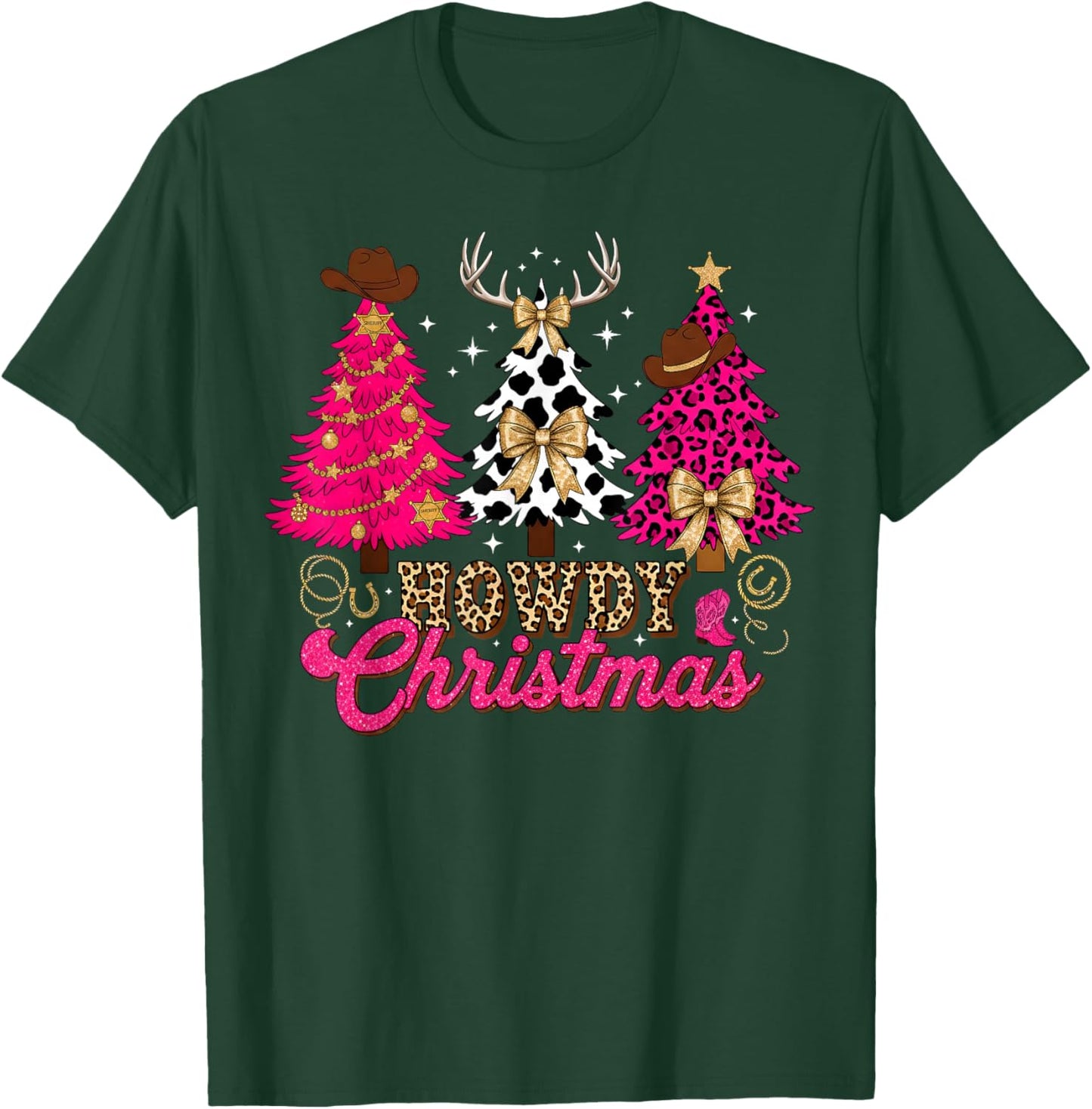 Howdy Christmas Cowboy Western Xmas Trees Pajamas Holiday T-Shirt - T-Shirt | Forest