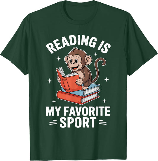 Reading is My Favorite Sport Cute Monkey Reading Books T-Shirt - T-Shirt | Forest