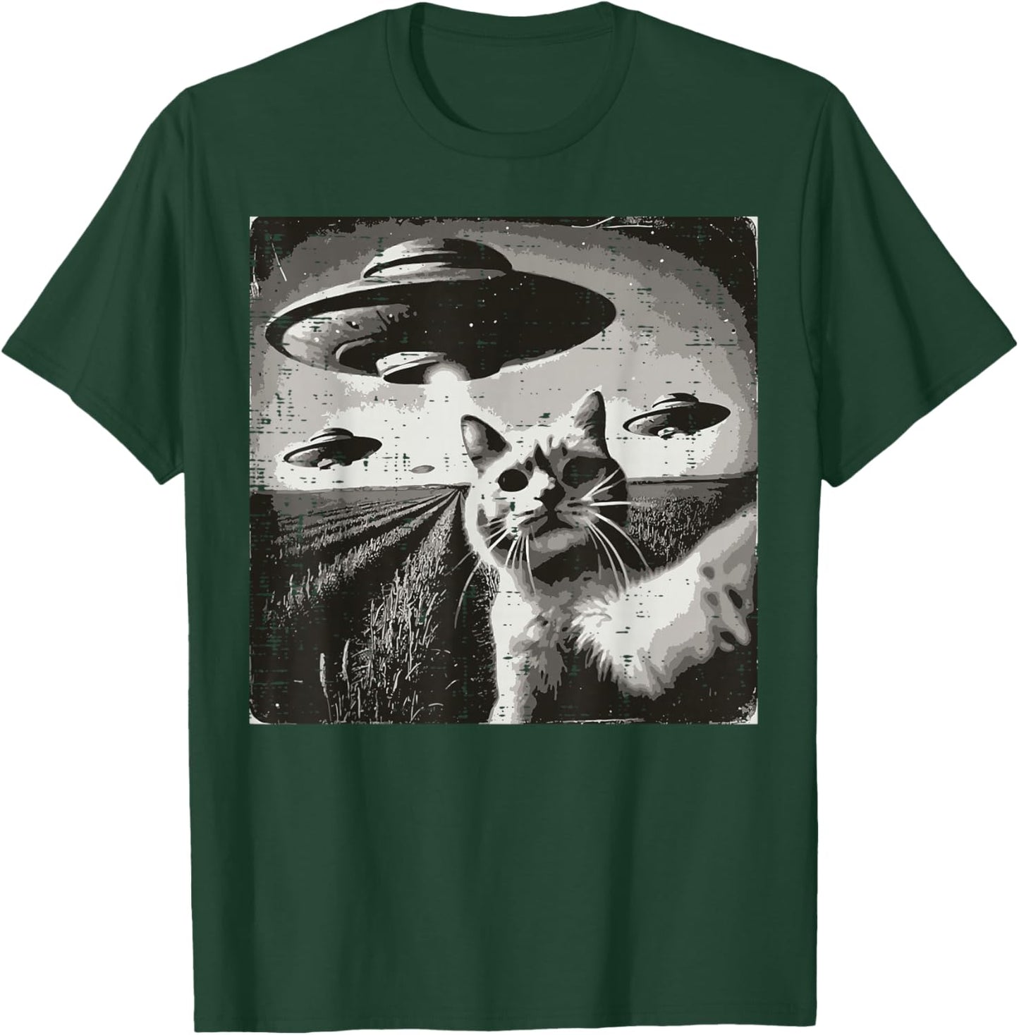 Cat Selfie Alien Ufo Funny Space Kitten Meme Men Women Kids T-Shirt - T-Shirt | Forest