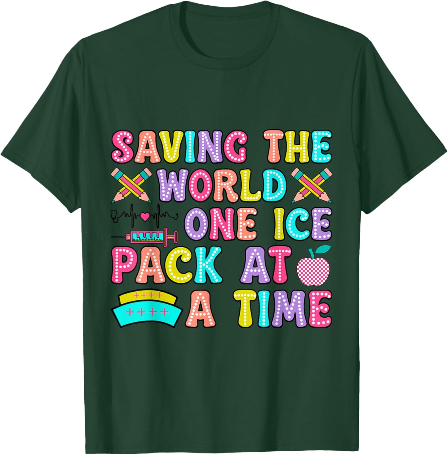Saving The World One Ice Pack At Time Retro School Nurse T-Shirt - T-Shirt | Forest