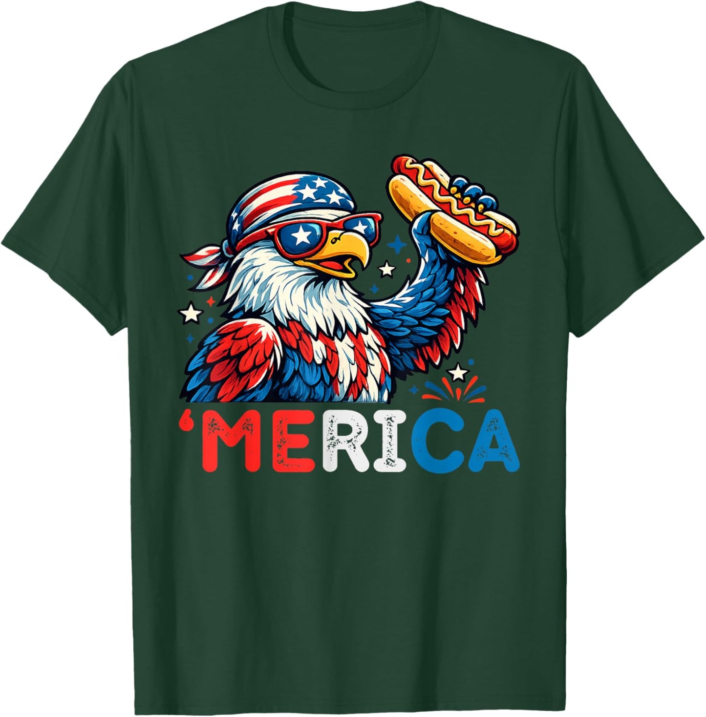 Funny Merica Bald Eagle Hotdog US Patriotic July 4th 2026 T-Shirt - T-Shirt | Forest