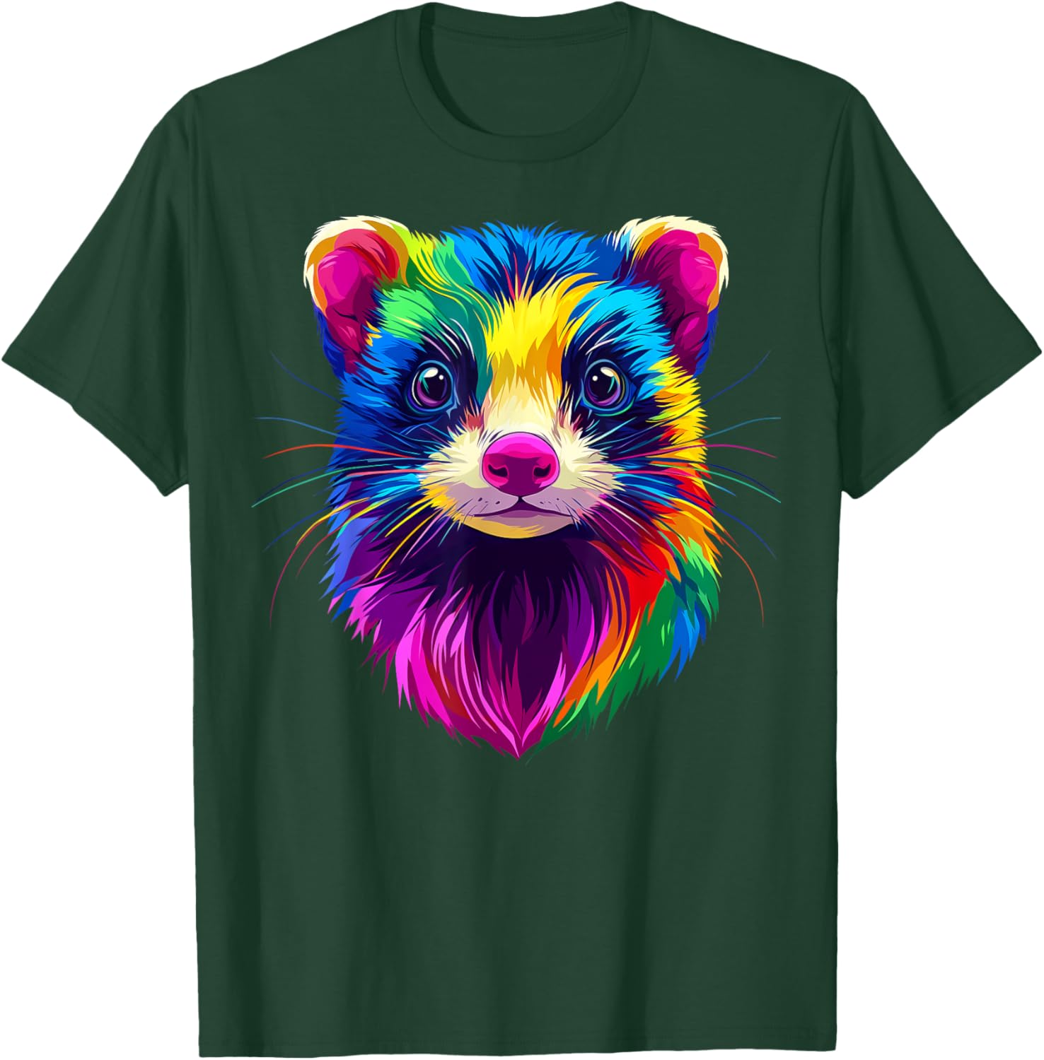 Colorful Ferret Face Cute Animal Lover Men Women Black T-Shirt - T-Shirt | Forest