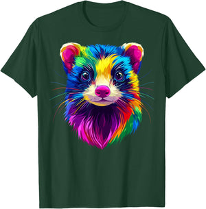 Colorful Ferret Face Cute Animal Lover Men Women Black T-Shirt - T-Shirt | Forest