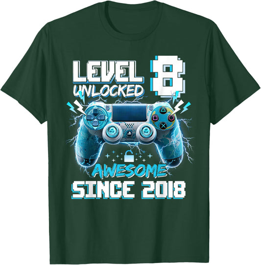 Level 8 Unlocked Awesome 2018 Video Game 8th Birthday T-Shirt - T-Shirt | Forest