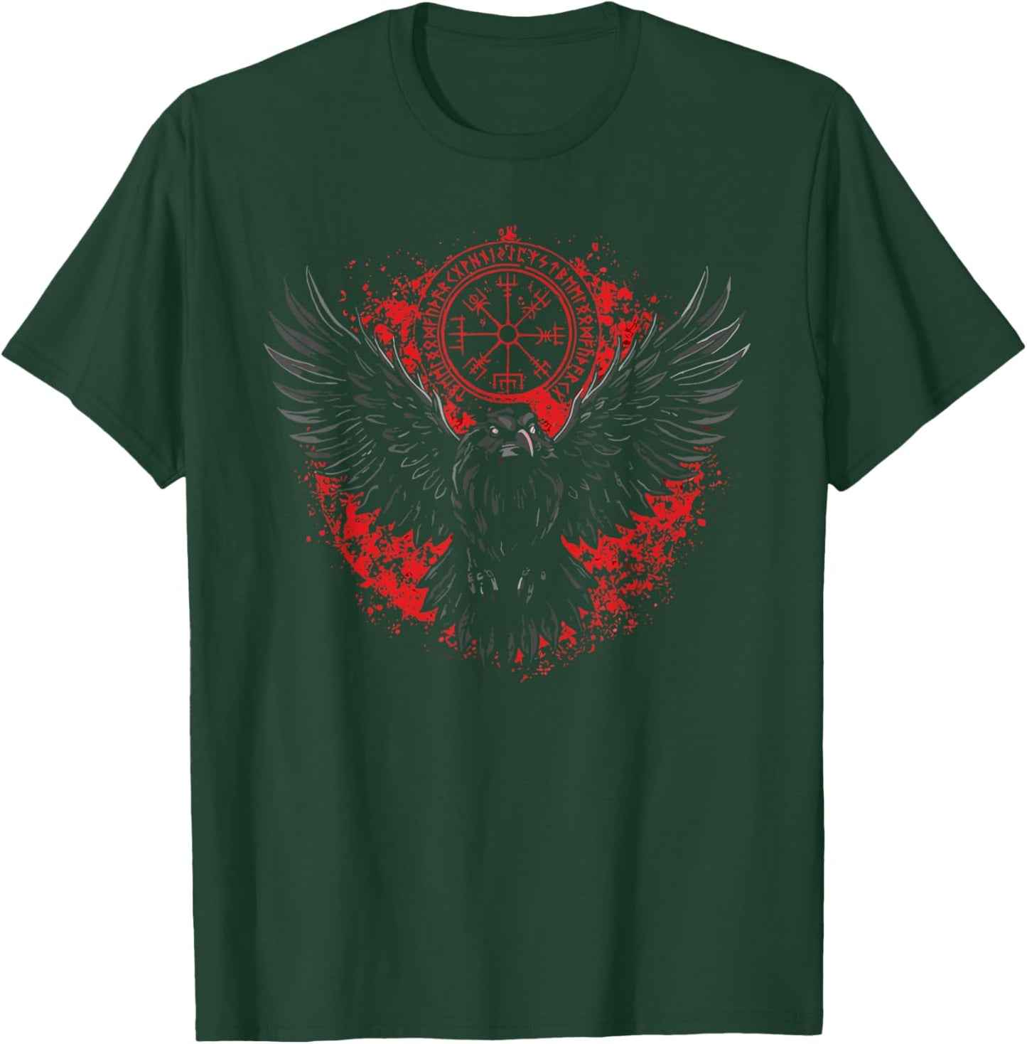 Walhalla Raven Odins Runes Nordic Compass Viking T-Shirt - T-Shirt | Forest