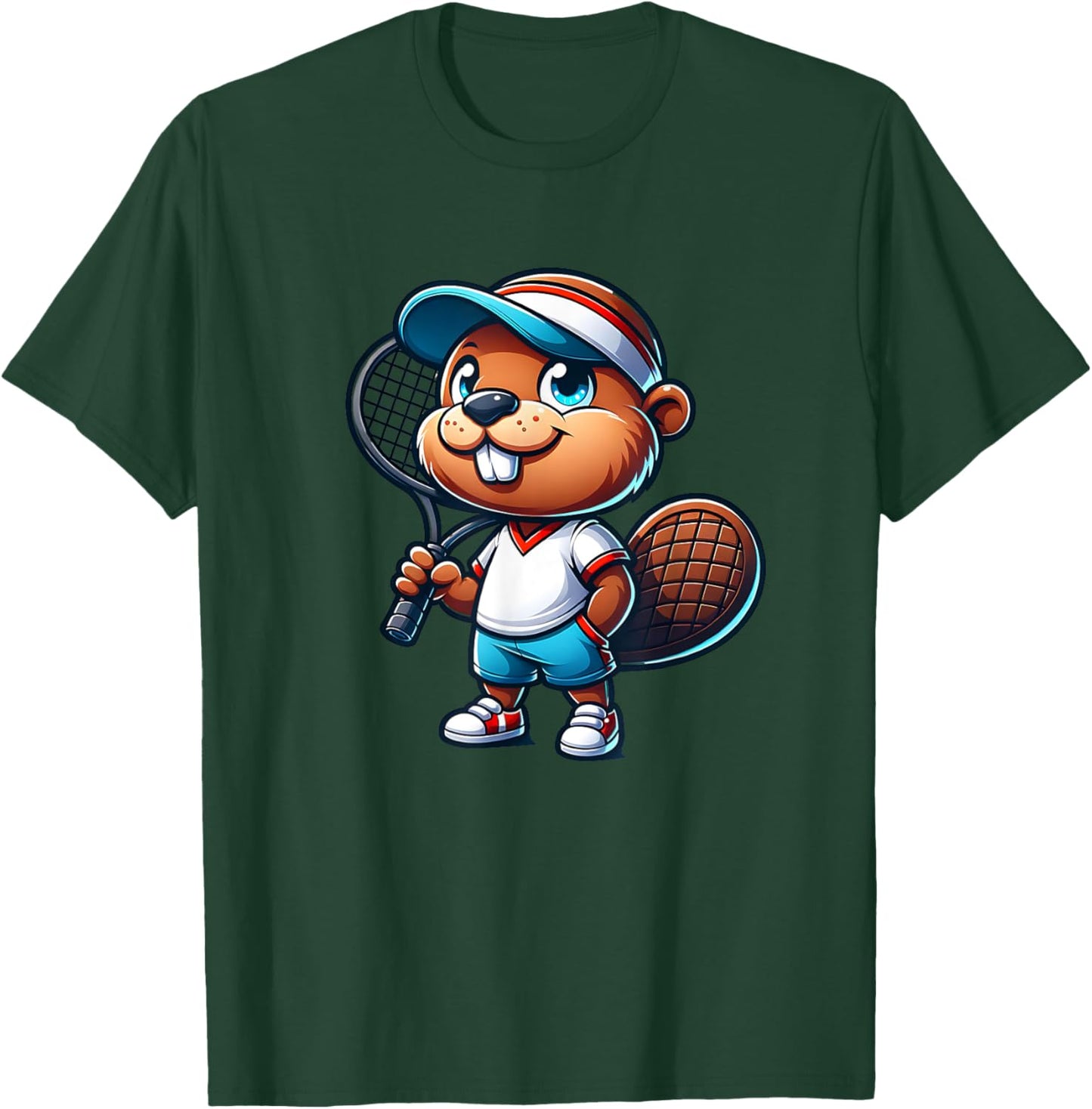 Funny Beaver Tennis Player Rodent Ball Court Sport T-Shirt - T-Shirt | Forest