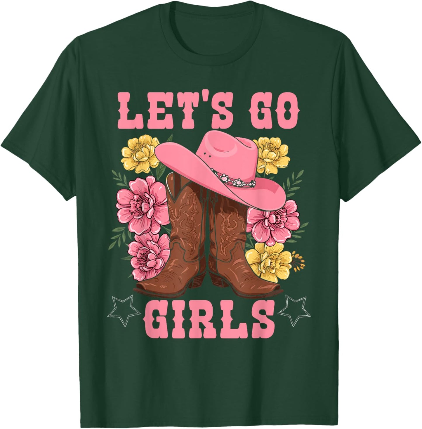 Let's Go Girls Retro Rodeo Western Love Country Cowgirl T-Shirt - T-Shirt | Forest