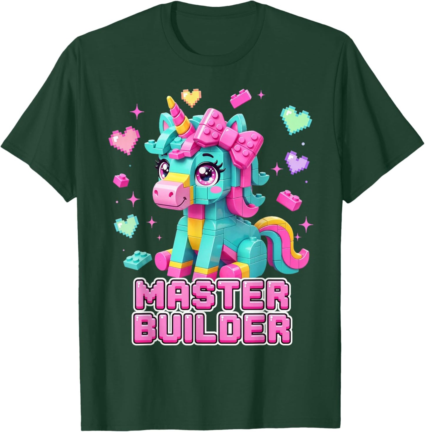 Master Builder Kids Girls Building Bricks Unicorn Lover T-Shirt - T-Shirt | Forest