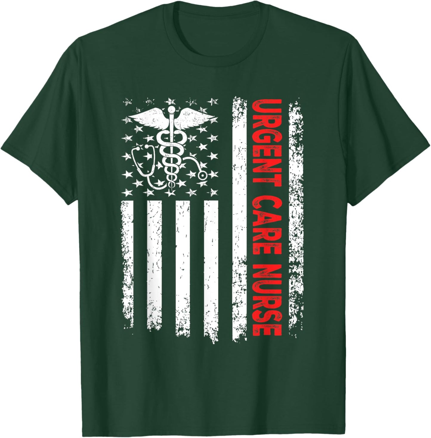 Urgent Care Nurse American Flag 4th of July Registered Nurse Women Men T-Shirt - T-Shirt | Forest