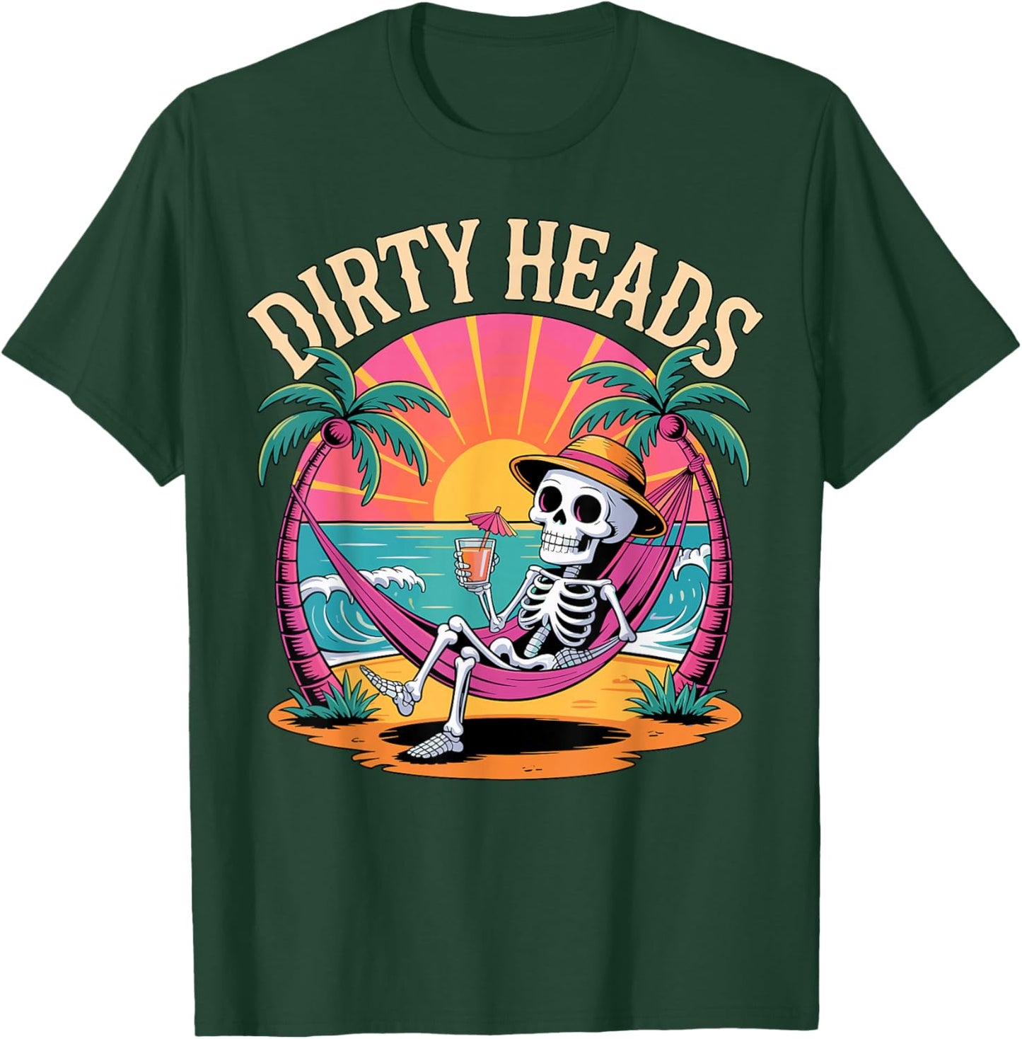 Dirty Heads Skeleton Beach Summer Vacation T-Shirt - T-Shirt | Forest