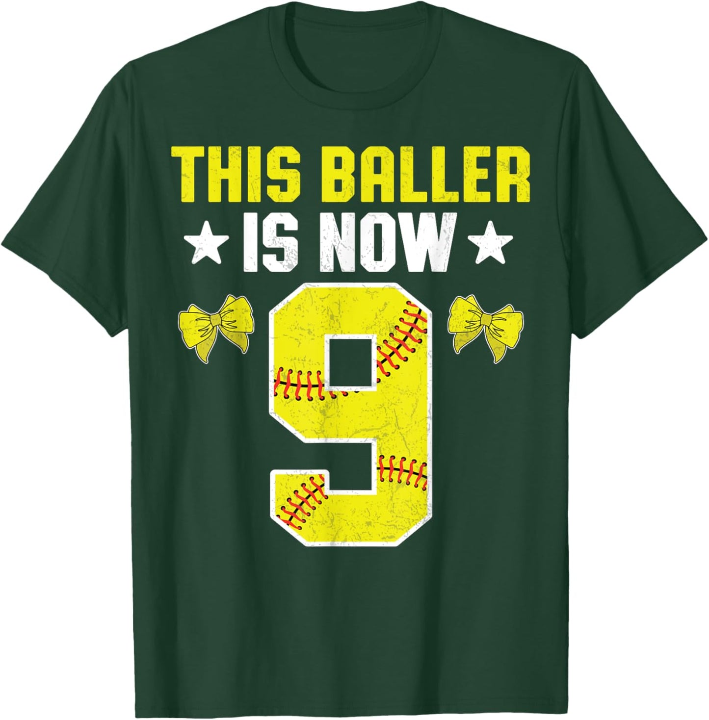 9th Birthday Party Softball Player This Baller Is Now 9 T-Shirt - T-Shirt | Forest