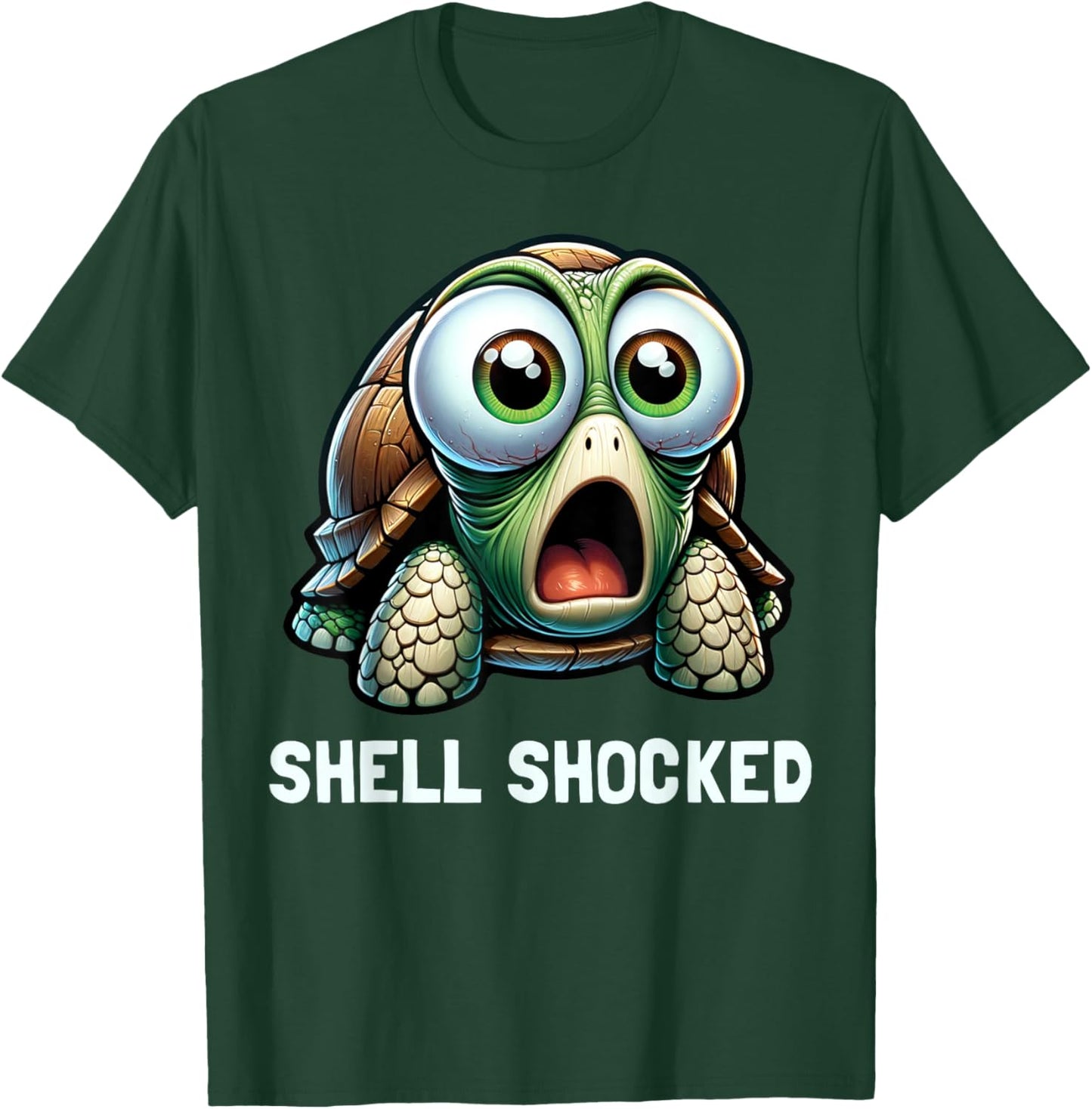 Funny Turtle Pun Shell Shocked Turtle Lover Graphic T-Shirt - T-Shirt | Forest