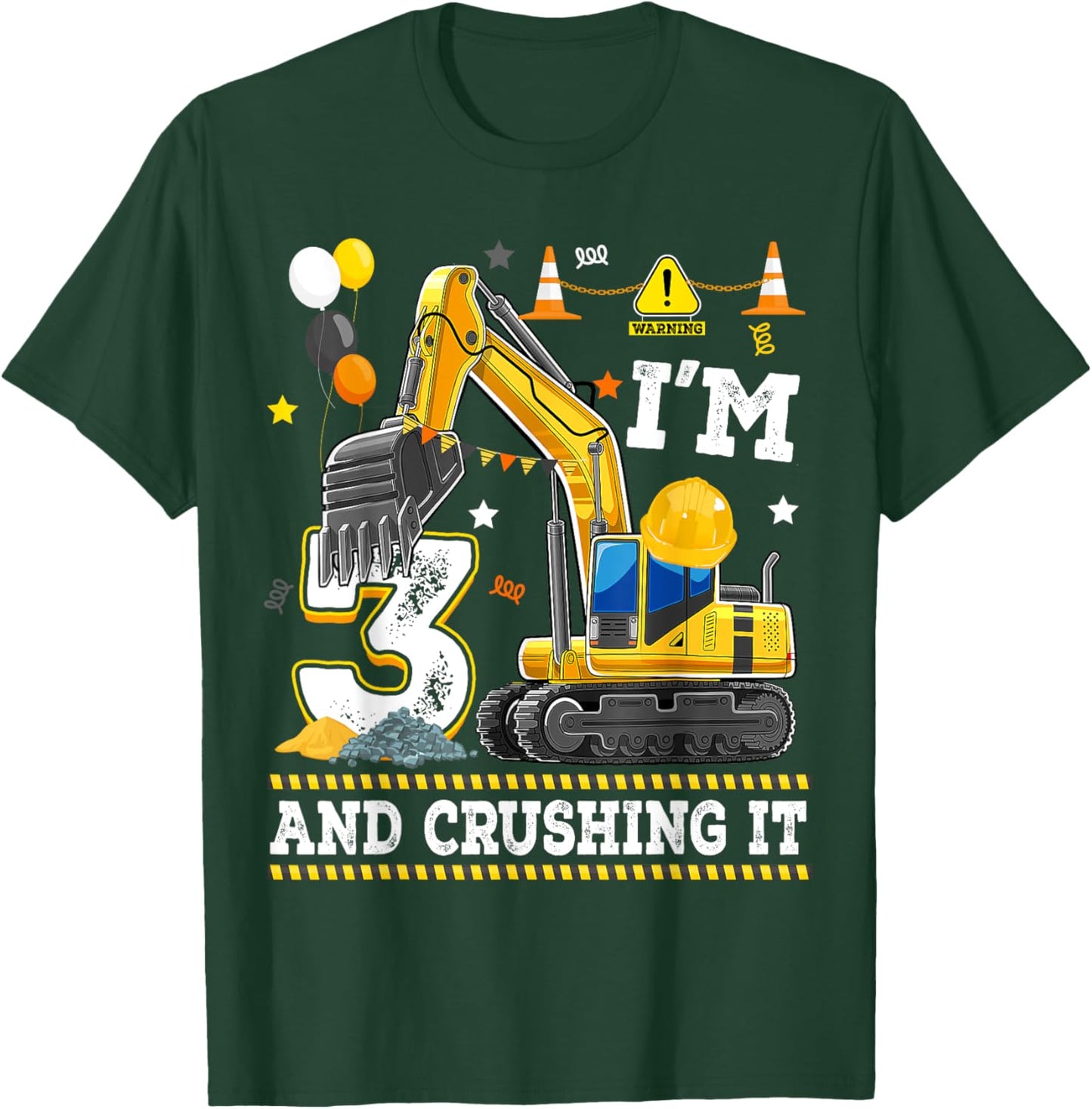 Excavator 3 Yr Old Crushing It 3rd Birthday Digger Builder T-Shirt - T-Shirt | Forest