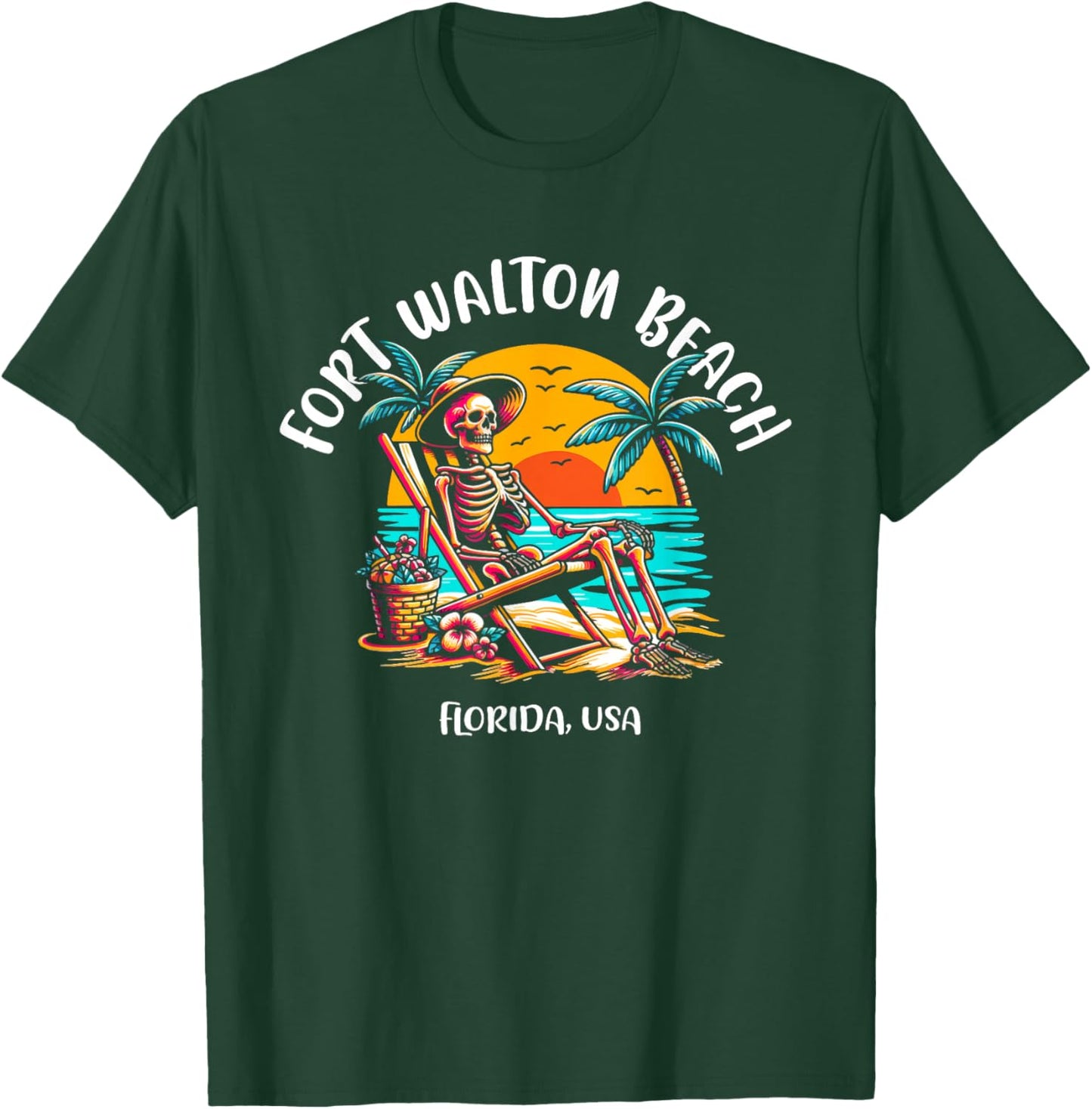 Fort Walton Beach Florida Fun Skeleton in The Hot Sun Design T-Shirt - T-Shirt | Forest