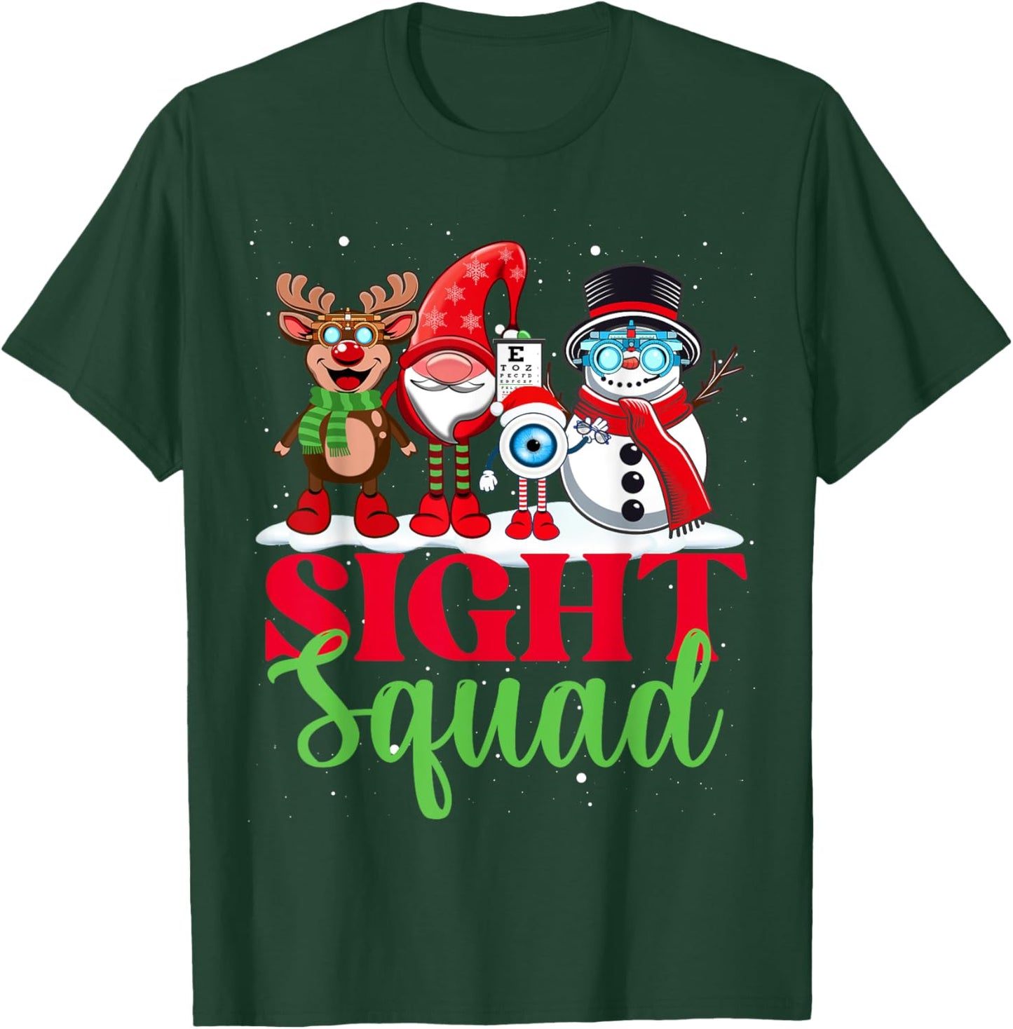 Sight Squad Reindeer Gnome Santa Funny Christmas Optometrist T-Shirt - T-Shirt | Forest