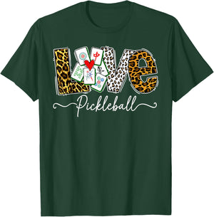 Pickleball Mahjong Love Leopard Heart Funny Sport Gift T-Shirt - T-Shirt | Forest