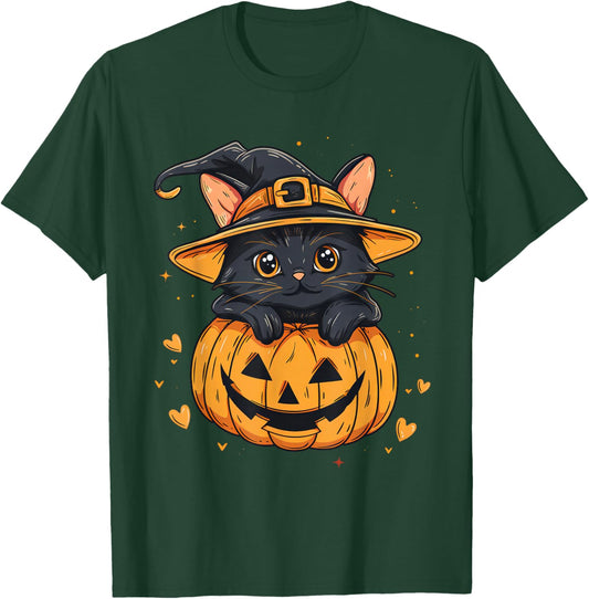 Halloween Black Cat Jack O’ Lanterns Pumpkin Cat Lover T-Shirt - T-Shirt | Forest