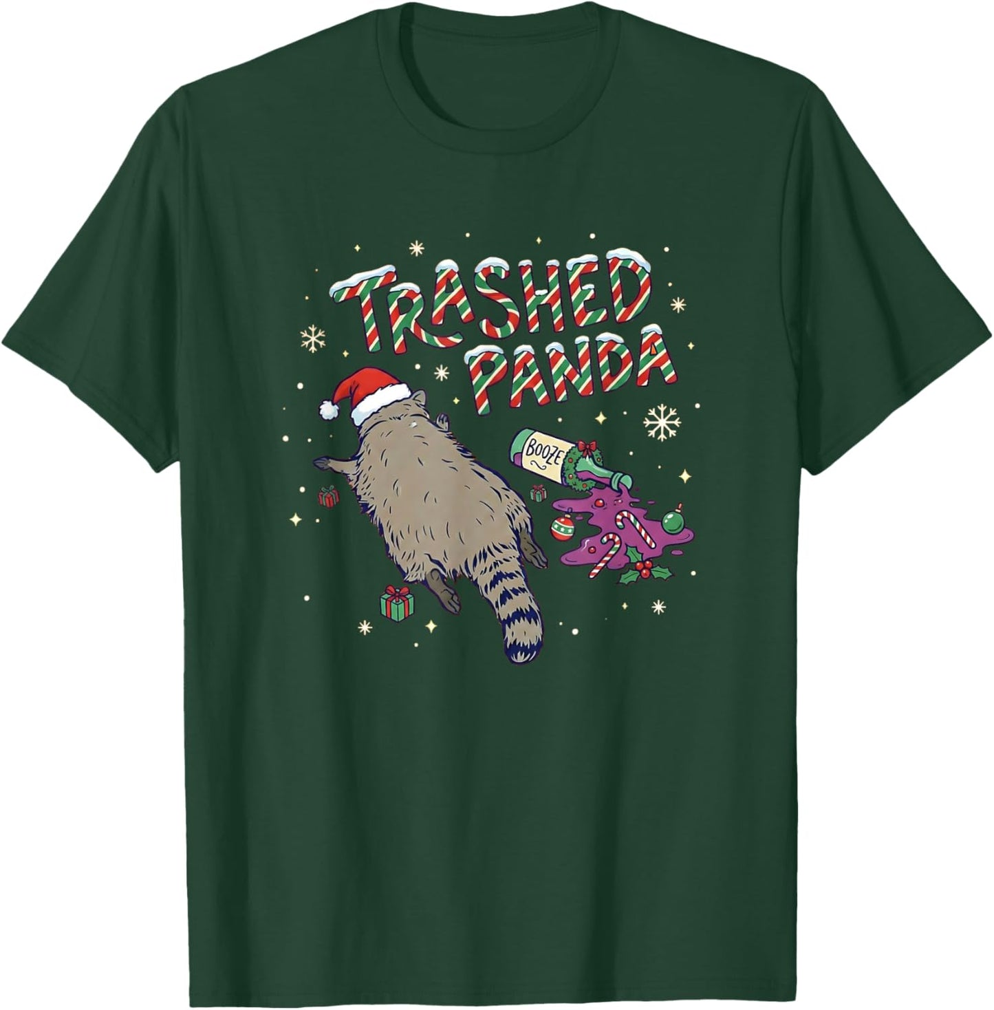 Christmas Funny Trashed Panda Racoon Gets Drunk Xmas T-Shirt - T-Shirt | Forest