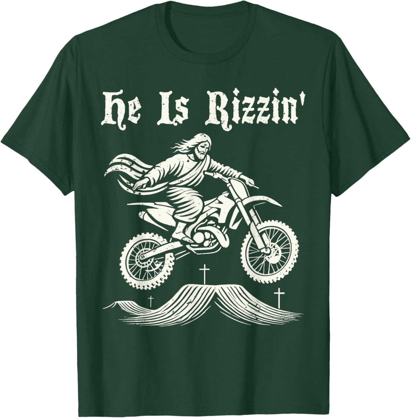 Funny jesus christ motocross dirt bike he's rizzin' easter T-Shirt - T-Shirt | Forest