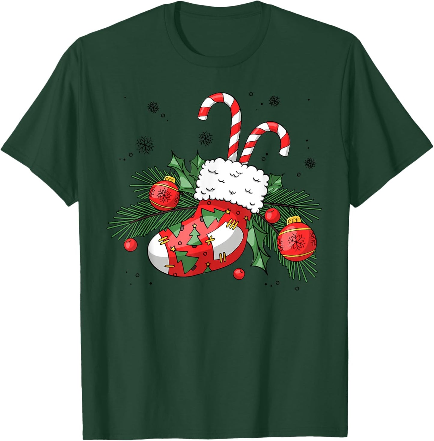 Funny Retro Merry Christmas Stocking Candy Cane Xmas Holiday T-Shirt - T-Shirt | Forest