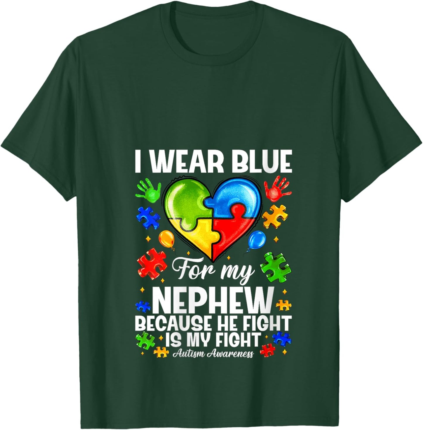 Women's I Wear Blue for My Nephew Autism Awareness Support Puzzle V-Neck T-Shirt - T-Shirt | Forest