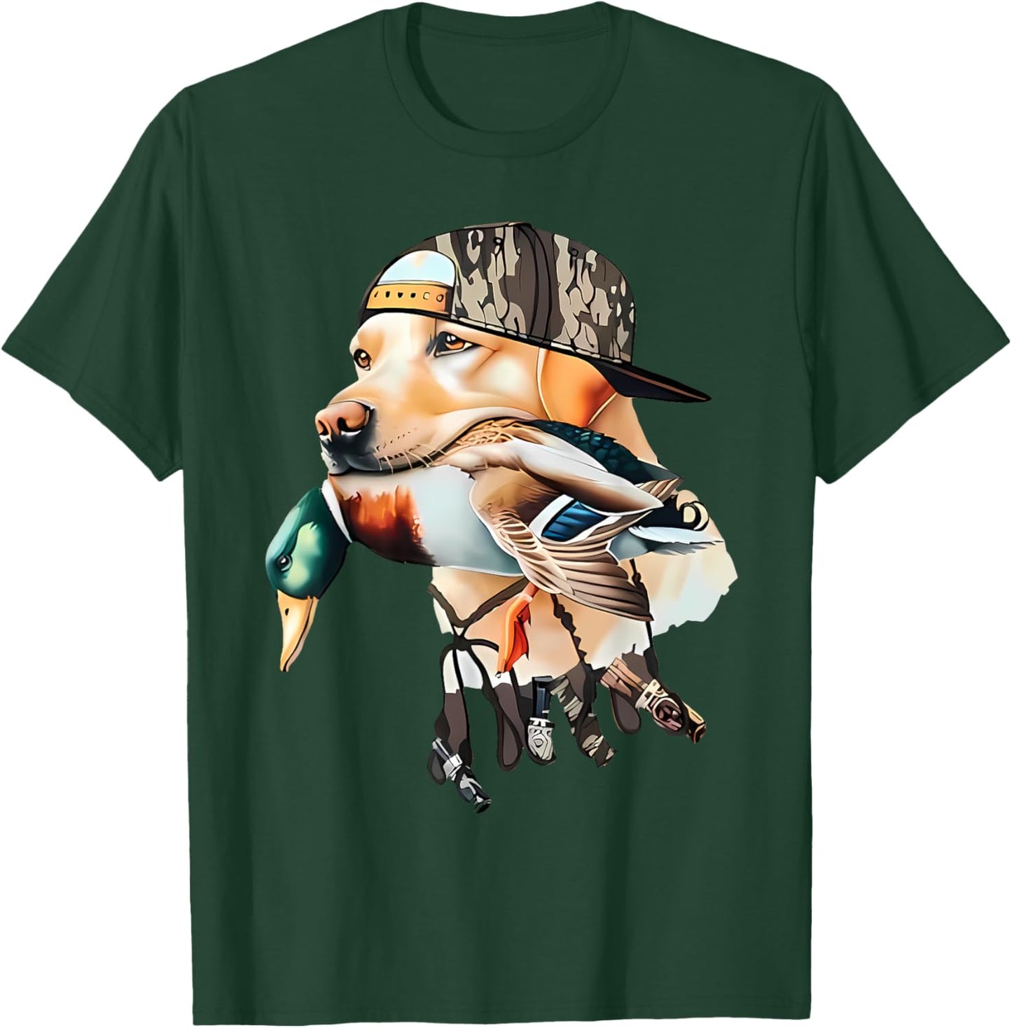 Bold Hunting Dog With Duck Hello Hunting Season Men Women T-Shirt - T-Shirt | Forest