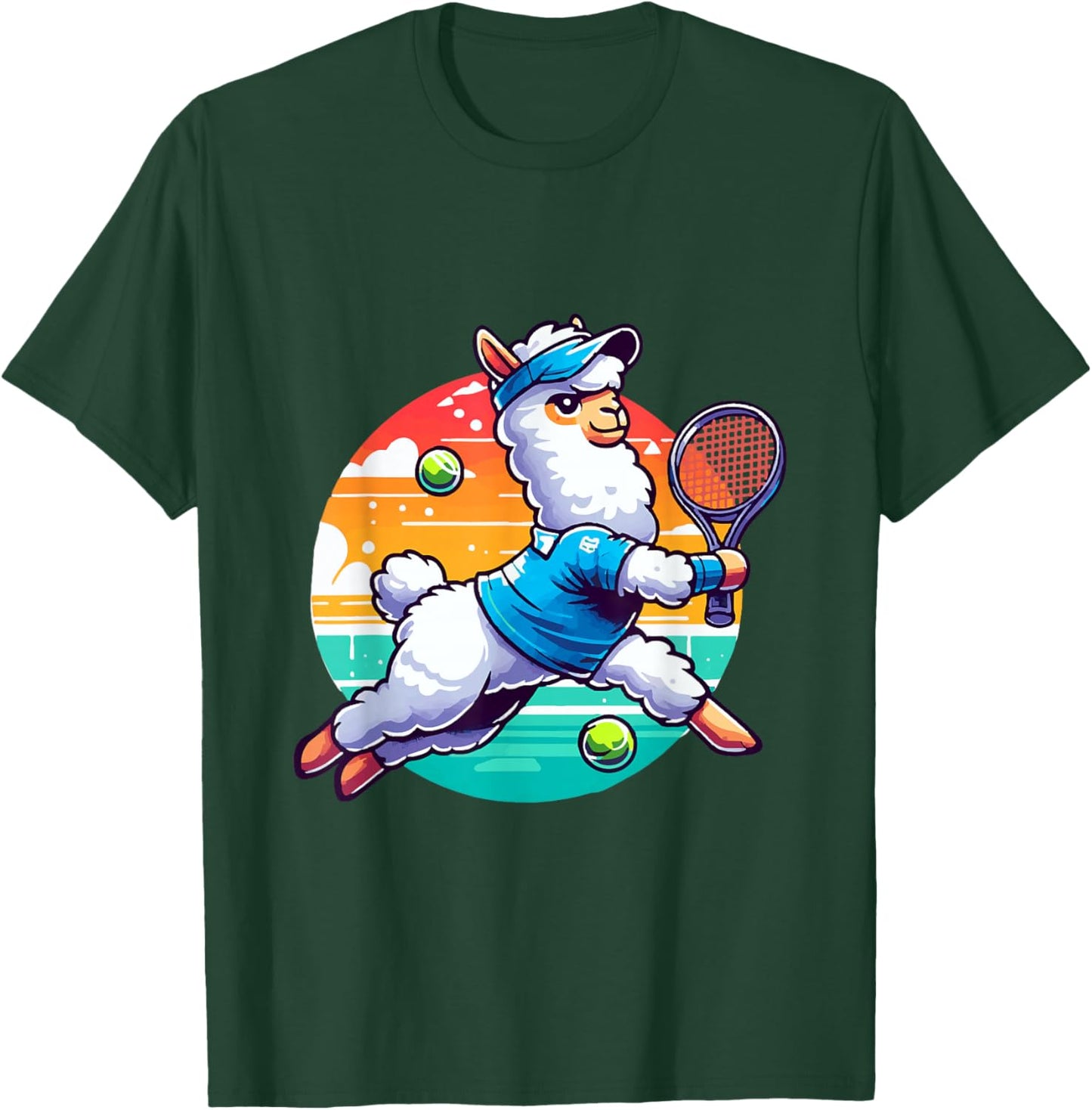 Llama Playing Tennis in Front of a Sunset T-Shirt - T-Shirt | Forest