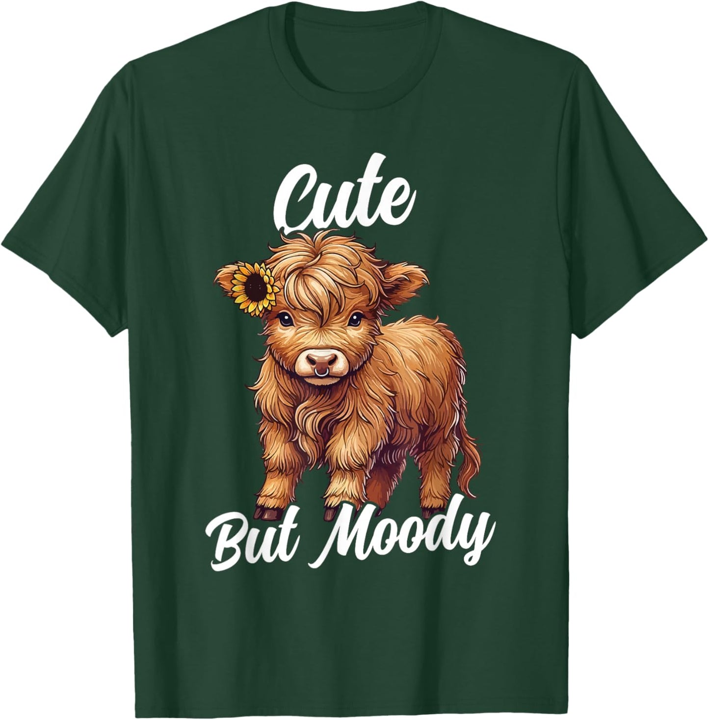 Cute But Moody Highland Cow Cowgirl Baby With Sunflower T-Shirt - T-Shirt | Forest