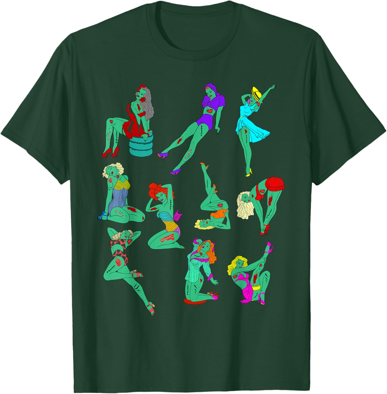 Funny Vintage Pin-up Sexy Zombie Girls Halloween Costume T-Shirt - T-Shirt | Forest