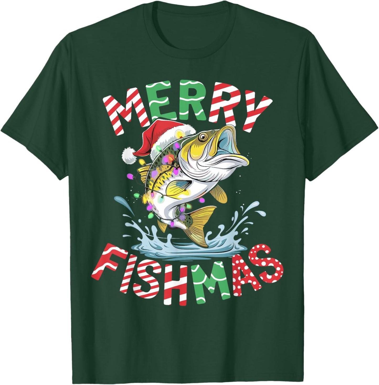 Merry Fishmas Santa Fishing Funny Fisherman Christmas T-Shirt - T-Shirt | Forest