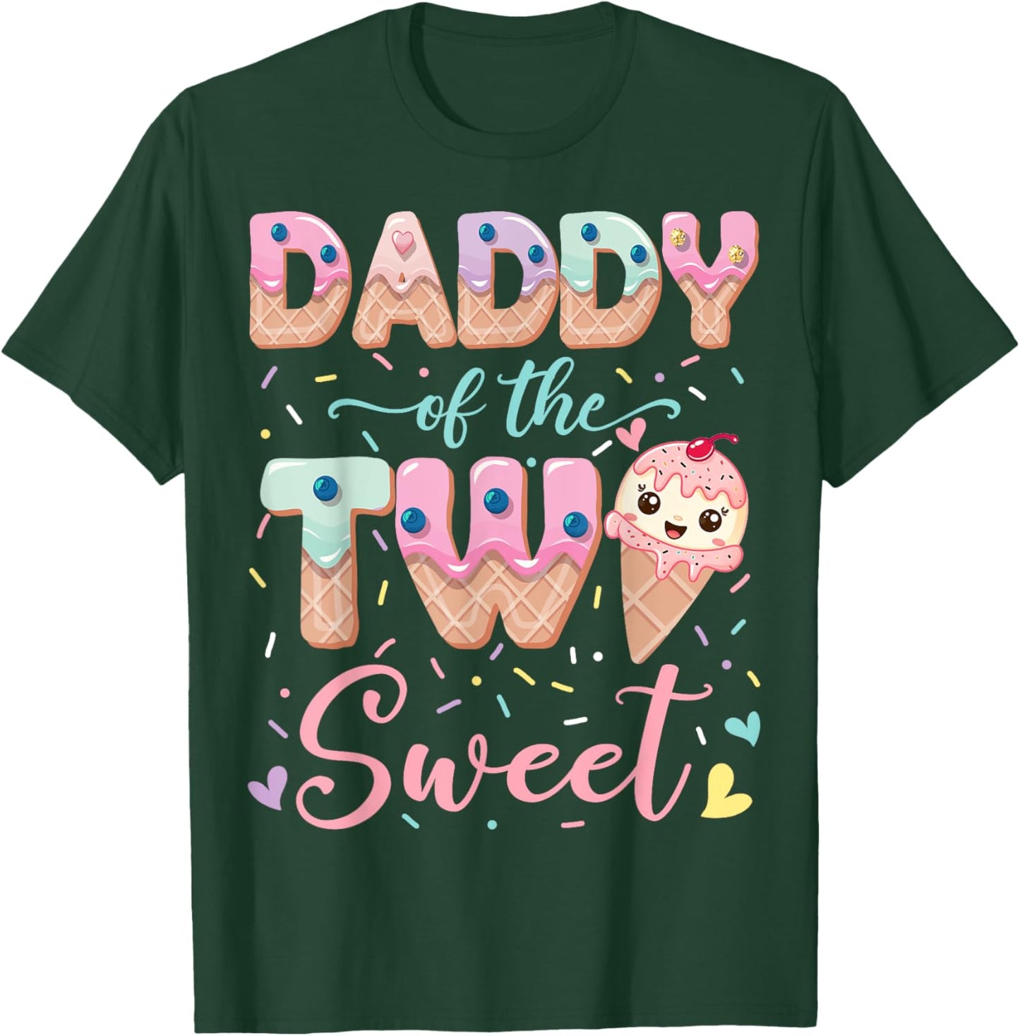 Daddy Of The Two Sweet Ice Cream Lover 2Nd Birthday Girl T-Shirt - T-Shirt | Forest