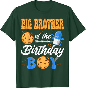 Big Brother Of The Birthday Boy Milk & Cookies 1St Birthday T-Shirt - T-Shirt | Forest