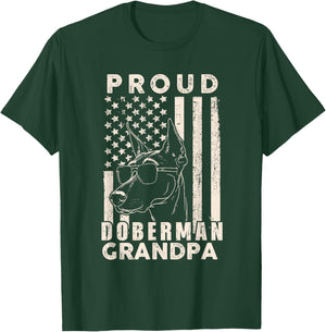Proud Doberman Dog Grandpa American Flag Patriotic Dog Owner T-Shirt - T-Shirt | Forest