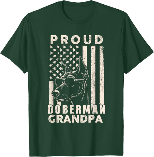 Proud Doberman Dog Grandpa American Flag Patriotic Dog Owner T-Shirt - T-Shirt | Forest