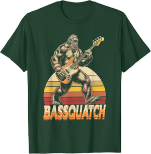 Bassquatch, Retro Bigfoot Bass Guitar Sasquatch T-Shirt - T-Shirt | Forest
