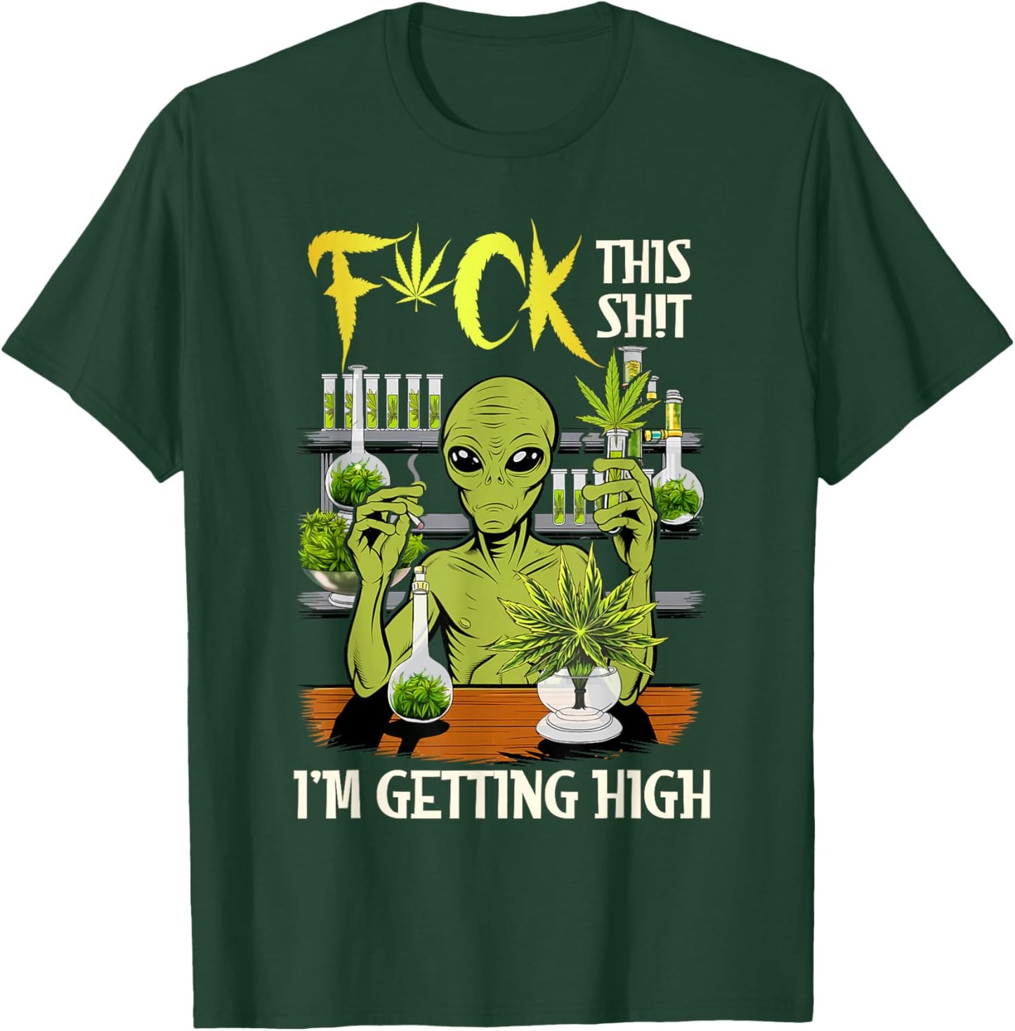 Cannabis Weed Lover Alien Smoking 420 Ich werde high T-Shirt - T-Shirt | Forest