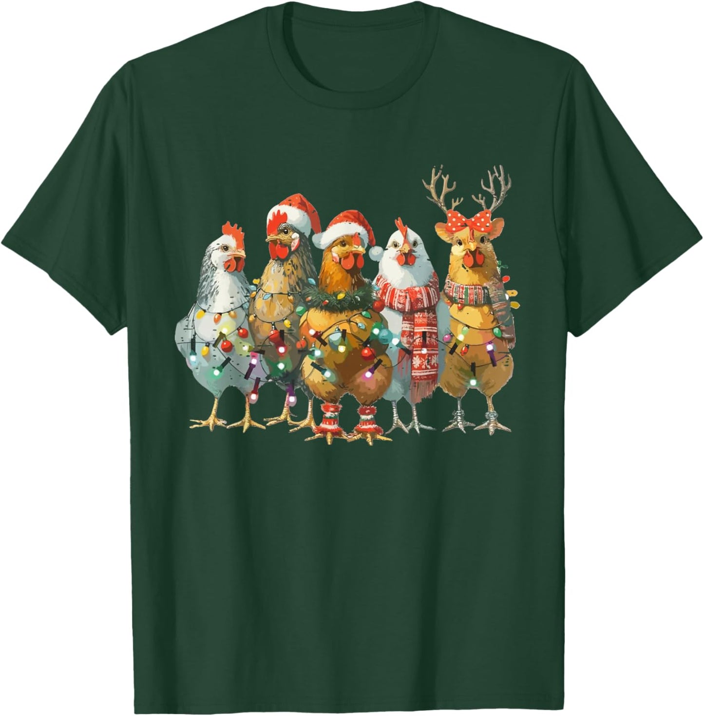 Funny Chicken Christmas Lights Farm Animal Cute Xmas Holiday T-Shirt - T-Shirt | Forest