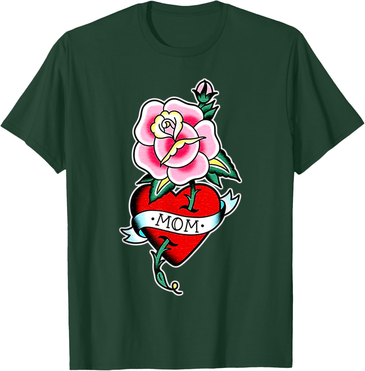 Mom x Rose x Heart Traditional Tattoo Flash T-Shirt - T-Shirt | Forest