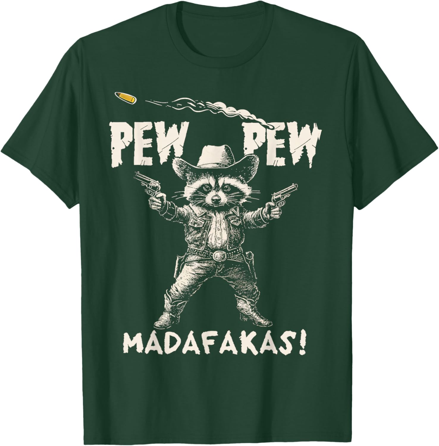 Pew Pew Madafakas Funny Raccoon Vintage 90s Graphic Style T-Shirt - T-Shirt | Forest