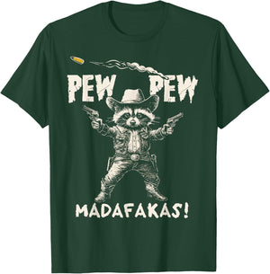 Pew Pew Madafakas Funny Raccoon Vintage 90s Graphic Style T-Shirt - T-Shirt | Forest