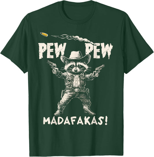 Pew Pew Madafakas Funny Raccoon Vintage 90s Graphic Style T-Shirt - T-Shirt | Forest